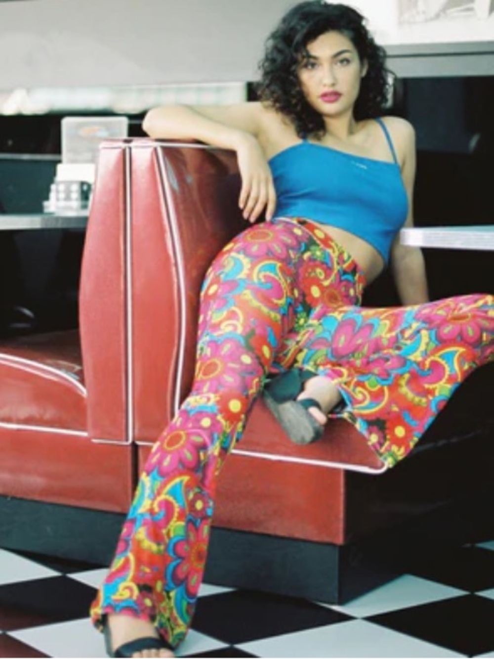 Flare Street Velvet Juniper Flare Pants Lovadelic Rainbow Flower Power NEW M 70s - Picture 2 of 9